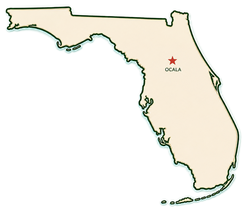 Florida map with Ocala marked by a star